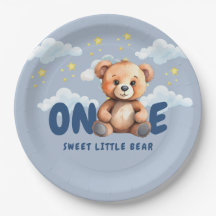 Placas de papel para el primer cumpleaños del oso
