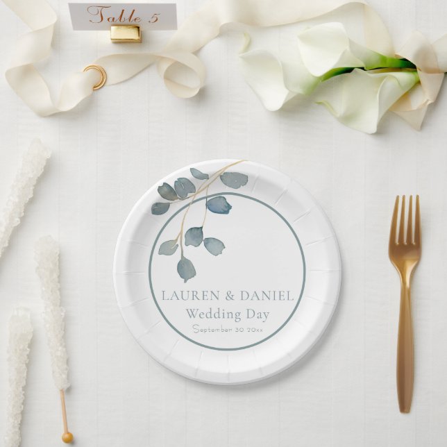 Plato De Papel Placas de papel para el tema del Boda azul turbio  (Boda)