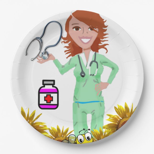 Plato De Papel Placas de papel para enfermeras de girasol (Anverso)