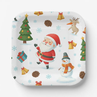 Plato De Papel Placas de papel para eventos Cute Santa y Navidade