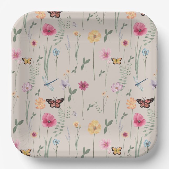 Plato De Papel Placas de papel para Fiestas de flores silvestres  (Anverso)