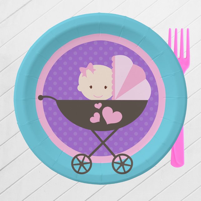 Plato De Papel Placas de papel para Fiestas de muñecas bebé chica (Baby Doll Birthday Party Paper Plates in Purple, Pink and Teal Blue. 2 Plate Sizes Available)