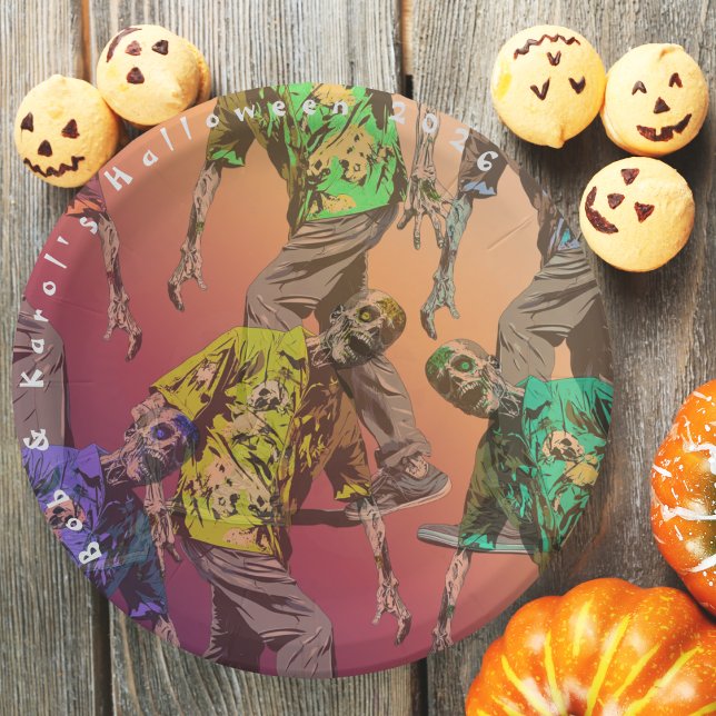 Plato De Papel Placas de papel para fiestas Zombie Halloween (Zombie Halloween Party Paper Plates)