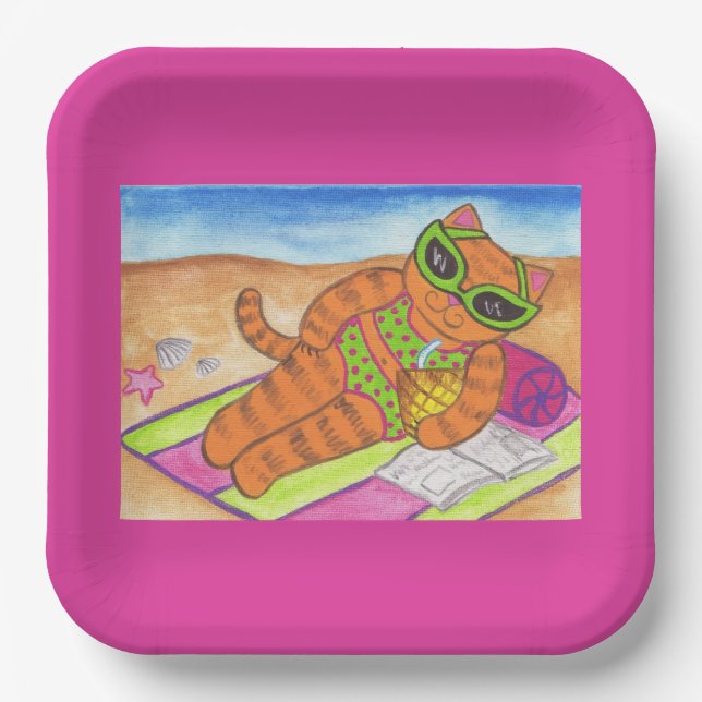 Plato De Papel Placas de papel para gato bikini (Anverso)