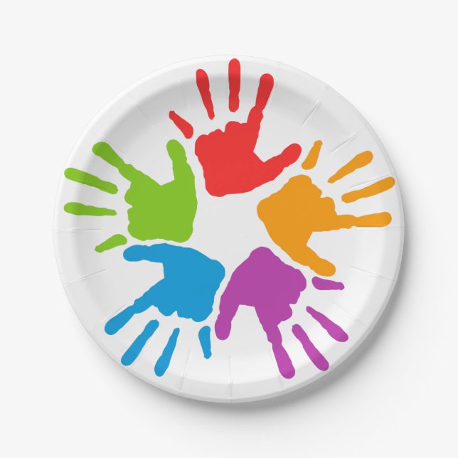 Plato De Papel Placas de papel para manos pintadas (Anverso)