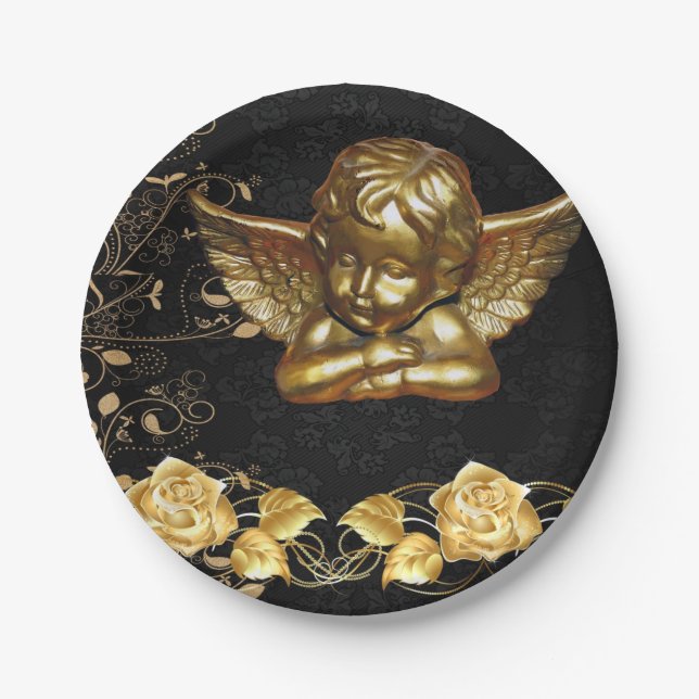 Plato De Papel Placas de papel para navidades, Ángel de oro navid (Anverso)