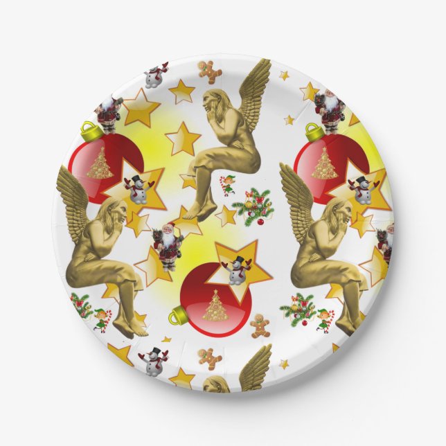 Plato De Papel Placas de papel para navidades, ángeles (Anverso)