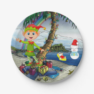 Plato De Papel Placas de papel para navidades, Beach Bum Santa