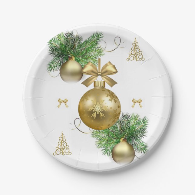 Plato De Papel Placas de papel para navidades, bolas de oro (Anverso)