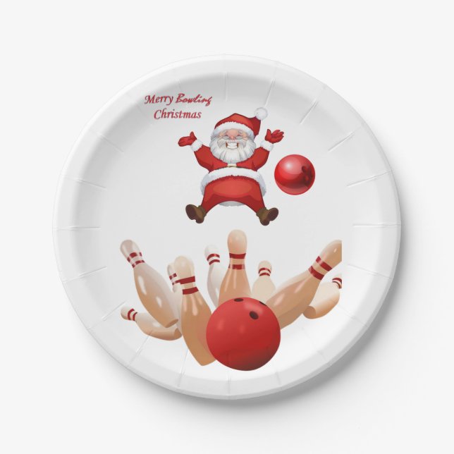 Plato De Papel Placas de papel para navidades, boliche Santa (Anverso)