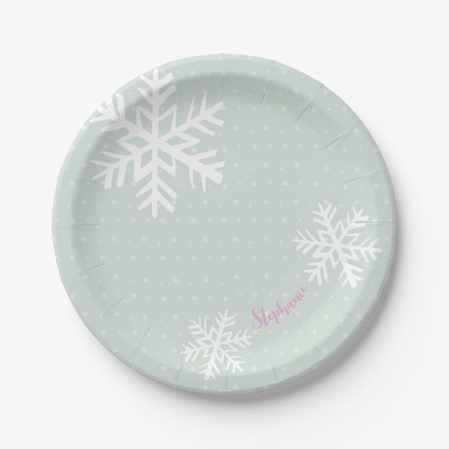 Plato De Papel Placas de papel para Navidades con copos de nieve (Anverso)