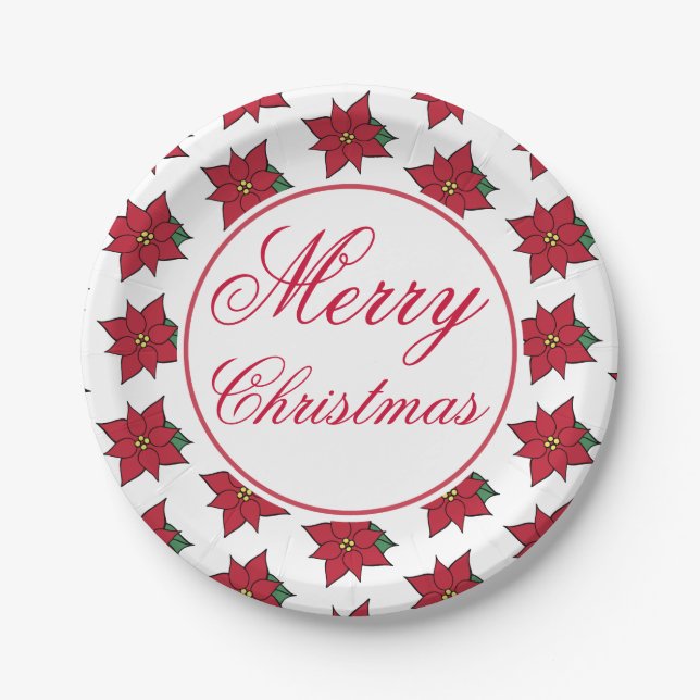 Plato De Papel Placas de papel para Navidades de Poinsettia (Anverso)