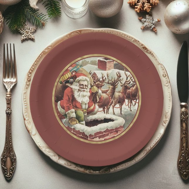 Plato De Papel Placas de papel para Navidades de Santa Claus (Christmas paper plates, Santa Claus Xmas paper plates)