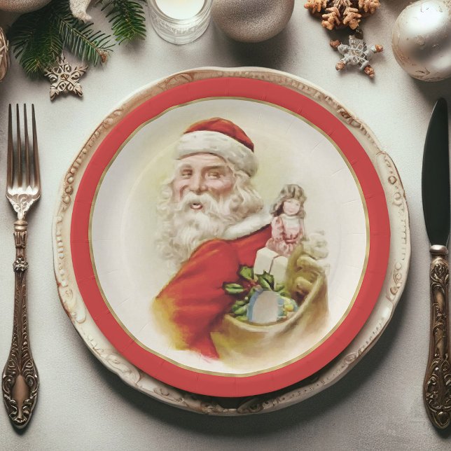 Plato De Papel Placas de papel para Navidades de Santa Claus (Christmas paper plates, Santa Claus Xmas paper plates)