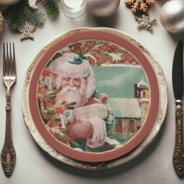 Plato De Papel Placas de papel para Navidades de Santa Claus (Christmas paper plates, Santa Claus Xmas paper plates)