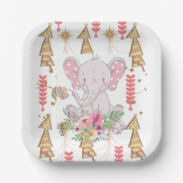 Plato De Papel Placas de papel para navidades, elefante navideño  (Anverso)