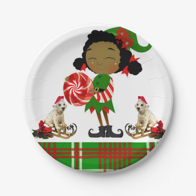 Plato De Papel Placas de papel para navidades, elfo africano (Anverso)