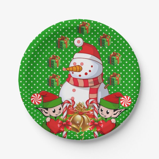Plato De Papel Placas de papel para navidades, Feliz Navidad Snow (Anverso)