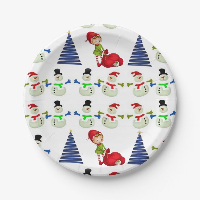 Plato De Papel Placas de papel para navidades, hombre de nieve (Anverso)