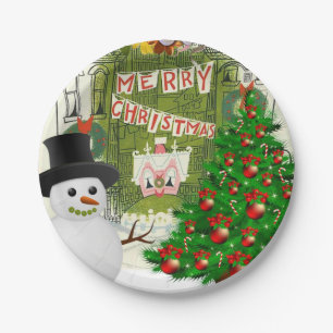 Plato De Papel Placas de papel para navidades, hombre de nieve