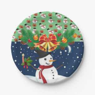 Plato De Papel Placas de papel para navidades, hombre de nieve