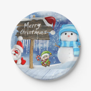 Plato De Papel Placas de papel para navidades, hombre de nieve