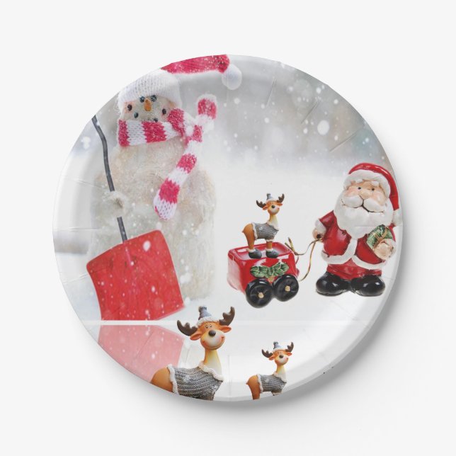 Plato De Papel Placas de papel para navidades, hombre de nieve (Anverso)