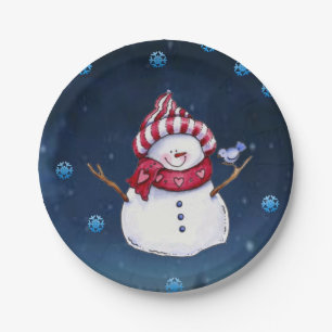 Plato De Papel Placas de papel para navidades, hombre de nieve