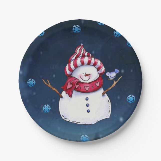 Plato De Papel Placas de papel para navidades, hombre de nieve (Anverso)