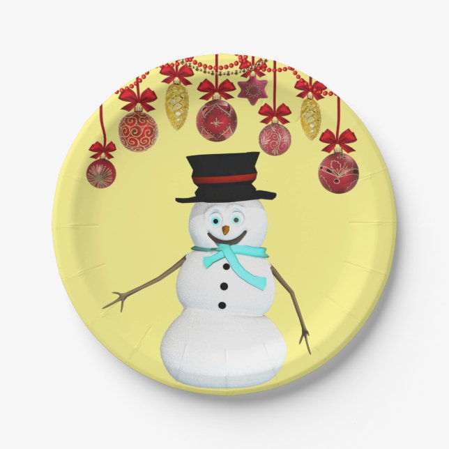 Plato De Papel Placas de papel para navidades, hombre de nieve (Anverso)
