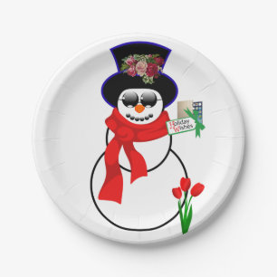 Plato De Papel Placas de papel para navidades, hombre de nieve