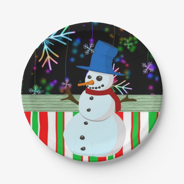 Plato De Papel Placas de papel para navidades, hombre de nieve (Anverso)