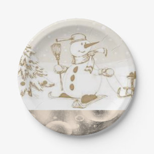 Plato De Papel Placas de papel para navidades, hombre de nieve