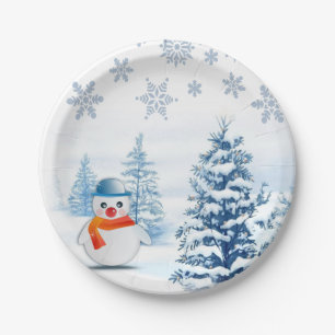 Plato De Papel Placas de papel para navidades, hombre de nieve