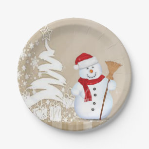 Plato De Papel Placas de papel para navidades, hombre de nieve