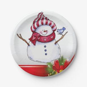 Plato De Papel Placas de papel para navidades, hombre de nieve