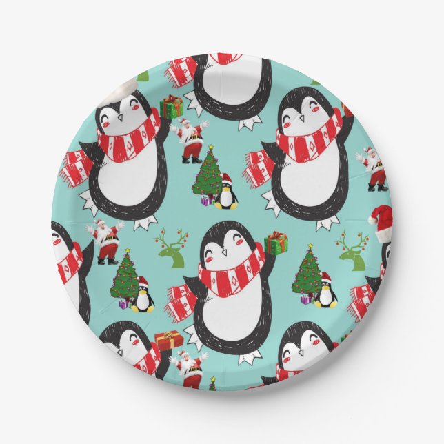 Plato De Papel Placas de papel para navidades, pingüino (Anverso)