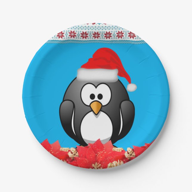 Plato De Papel Placas de papel para navidades, pingüino (Anverso)