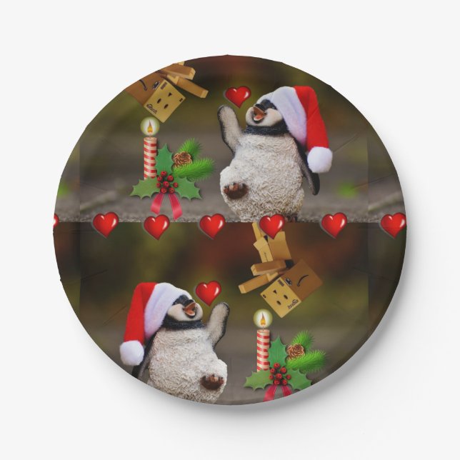 Plato De Papel Placas de papel para navidades, pingüino (Anverso)