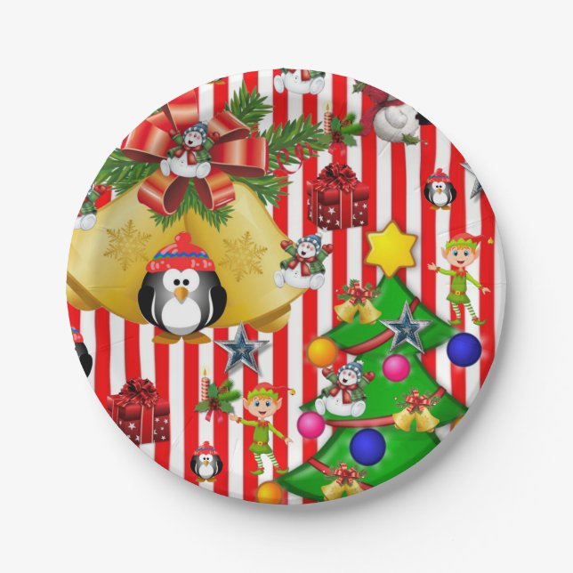 Plato De Papel Placas de papel para navidades, pingüino navideño (Anverso)