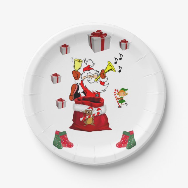 Plato De Papel Placas de papel para navidades, Santa, Elf (Anverso)