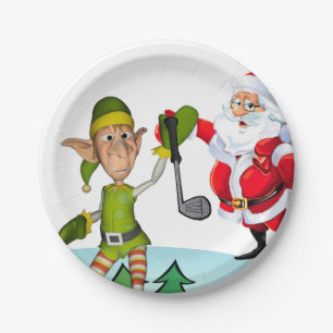 Plato De Papel Placas de papel para navidades, Santa Golf