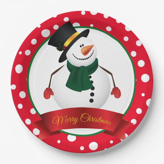 Plato De Papel Placas de papel para navidades Snowman (Anverso)