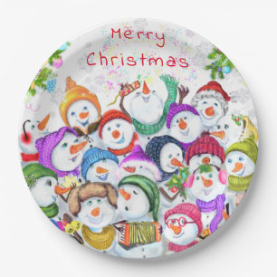 Plato De Papel Placas de papel para Navidades Snowmans felices