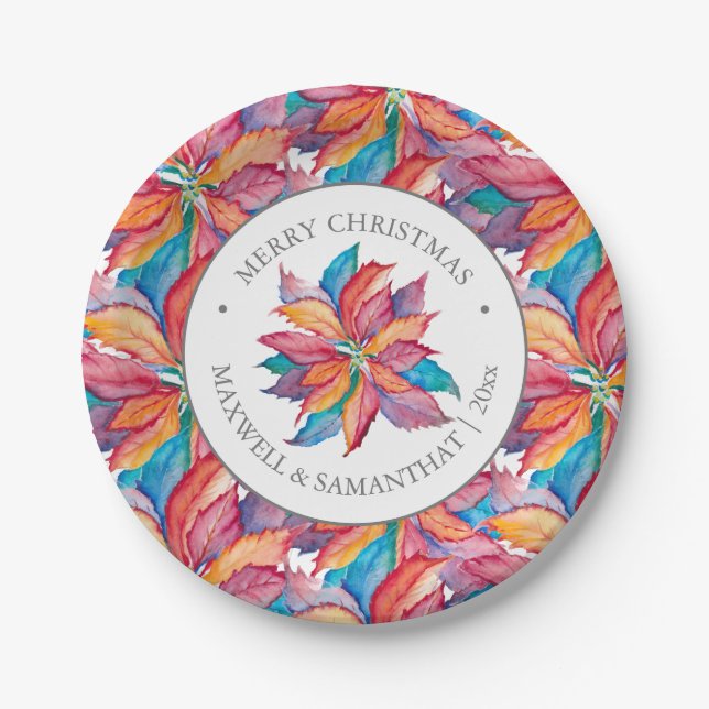 Plato De Papel Placas de papel para pequeños Navidades Poinsettia (Anverso)