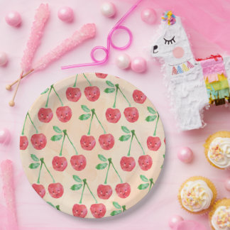 Plato De Papel Placas de papel Patrón Delicado de cerezo rojo dul