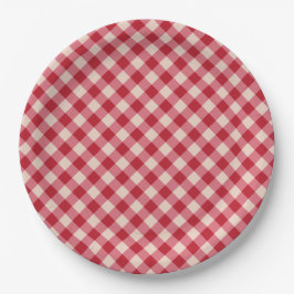 Plato De Papel Placas de papel - Patrón rojo de Gingham