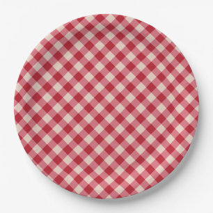Plato De Papel Placas de papel - Patrón rojo de Gingham