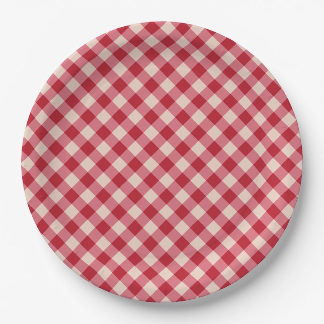 Plato De Papel Placas de papel - Patrón rojo de Gingham (Anverso)