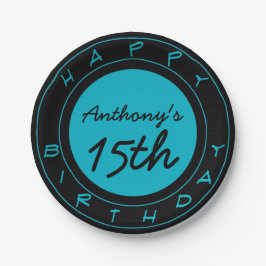 Plato De Papel Placas de papel personalizadas Blue 15th Birthday 